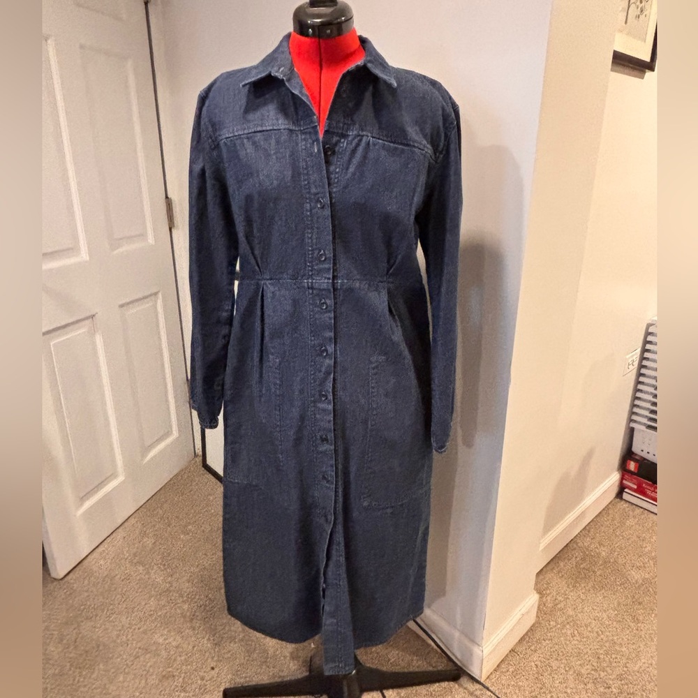 Excellent condition organic cotton denim shirt dress by Happy Haus